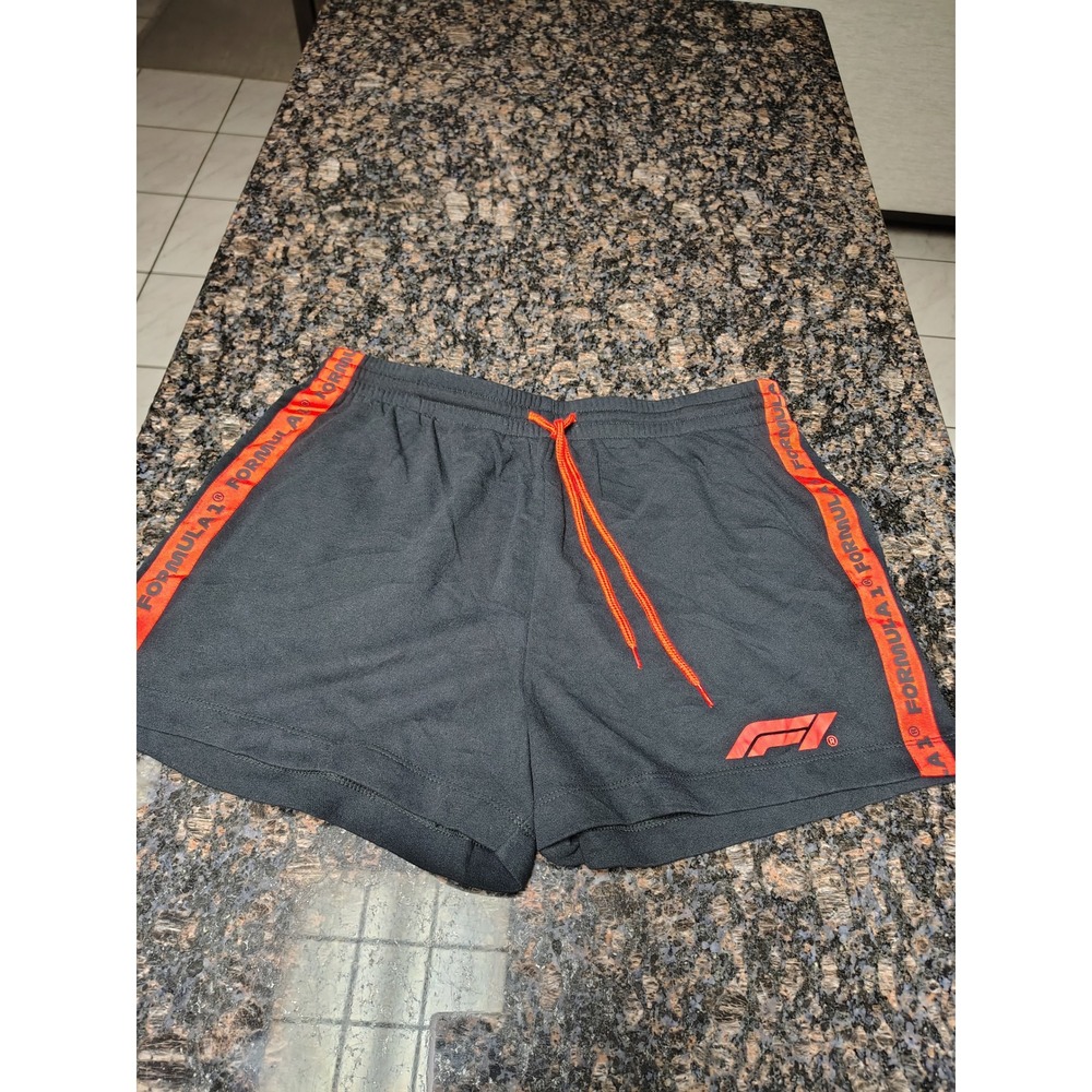 Formula 1 F1 Hybrid Apparel Mens Black Red Logo Graphic Athletic Shorts Large